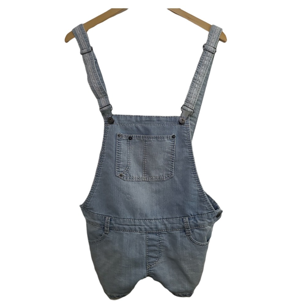 Mudd‎ Womens Light Blue Denim Lace Trim Shortalls Overalls Cottagecore Boho Y2K